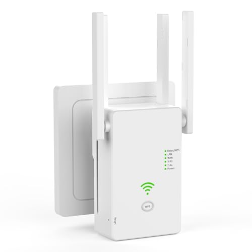 WLAN Repeater WLAN Verstärker 1200Mbit/s Dualband 2,4GHz+5GHz WiFi Booster mit Repeater/Router/Access Point Modus,4 Antenne,Einfache Einrichtung,WiFi Range Extender Mit LAN/WAN Port von Aenxwa