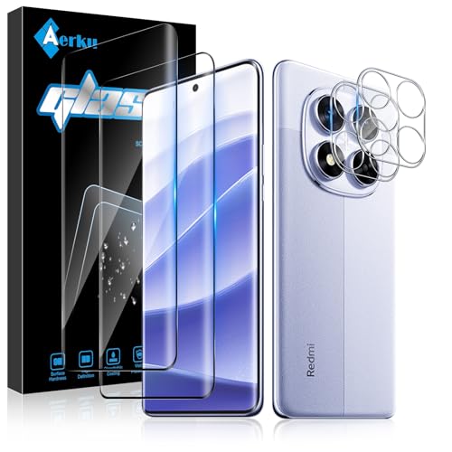 Aerku 3D Schutzfolie für Xiaomi Redmi Note 14 Pro 5G/Poco X7 5G für Panzerglas, 2 Stück 9H Härte Folie und 2 Stück Ultra-Klar Kameraschutz, 0.33mm Anti-Kratzen Displayschutz, Anti-Bläschen Schutzglas von Aerku