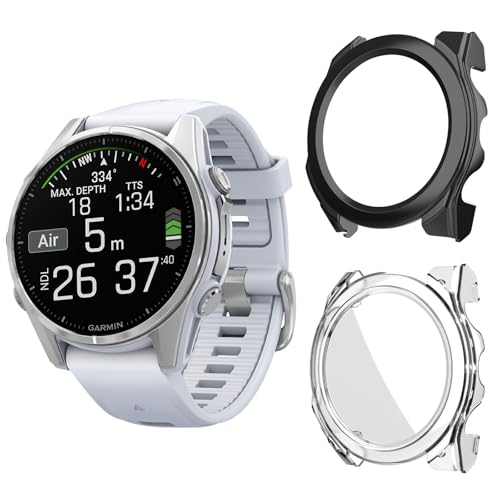 Aerku Hard Hülle Mit Displayschutz Kompatibel mit Garmin Fenix 8 43MM, [ 2 Stück ] Vollschutz Kratzfest PC Schutzhülle Schutz Case, Schwarz&Transparent von Aerku