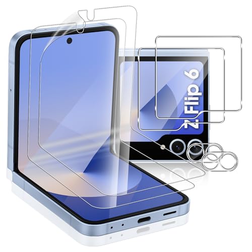 Aerku Schutzfolie für Samsung Galaxy Z Flip 6/Z Flip6 5G für Panzerglas, 2 innere Flexibler Panzer Schutz Glas + 2 äußere Folie + 2 Kameraschutz, 9H HD Displayschutz, Anti-Kratz Schutzglas von Aerku