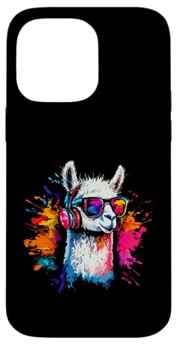 Splash Art Lama Musik Kamelart Kopfhörer Alpaka Hülle für iPhone 14 Pro Max von Aesthetic Art Alpaka Lama Liebhaber Design