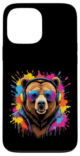 Splash Art Grizzly Musik Ursidae Kopfhörer Bär Hülle für iPhone 13 Pro Max von Aesthetic Art Bär Grizzly Liebhaber Design