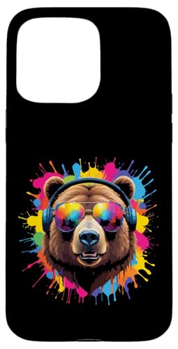 Splash Art Grizzly Musik Ursidae Kopfhörer Bär Hülle für iPhone 15 Pro Max von Aesthetic Art Bär Grizzly Liebhaber Design