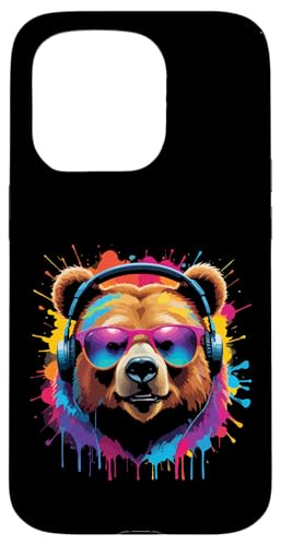 Splash Art Grizzly Musik Ursidae Kopfhörer Bär Hülle für iPhone 15 Pro von Aesthetic Art Bär Grizzly Liebhaber Design