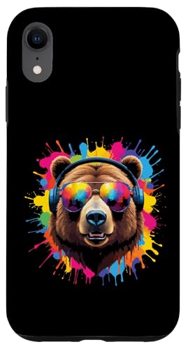 Splash Art Grizzly Musik Ursidae Kopfhörer Bär Hülle für iPhone XR von Aesthetic Art Bär Grizzly Liebhaber Design