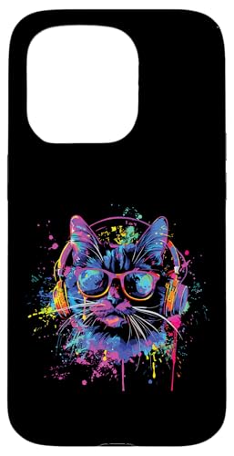 Splash Art Kitty Musik Kätzchen Kopfhörer Katze Hülle für iPhone 15 Pro von Aesthetic Art Katze Kitty Liebhaber Design