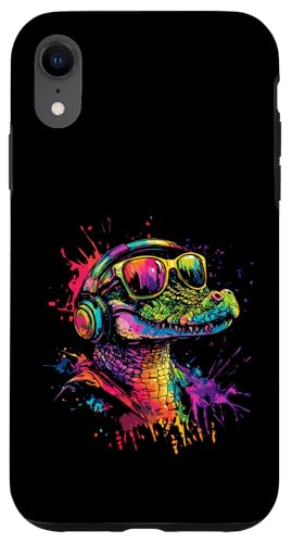 Splash Art Aligator Musik Kroko Kopfhörer Krokodile Hülle für iPhone XR von Aesthetic Art Krokodile Aligator Liebhaber Design