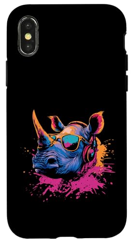 Splash Art Rhinozeros Musik Hornträger Kopfhörer Nashorn Hülle für iPhone X/XS von Aesthetic Art Nashorn Rhinozeros Liebhaber Design