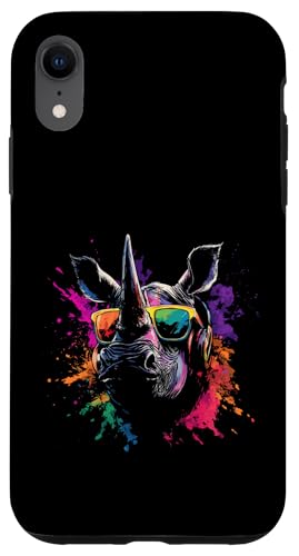 Splash Art Rhinozeros Musik Hornträger Kopfhörer Nashorn Hülle für iPhone XR von Aesthetic Art Nashorn Rhinozeros Liebhaber Design