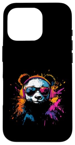 Splash Art Großer Panda Musik Bär Kopfhörer Panda Hülle für iPhone 16 Pro von Aesthetic Art Panda Großer Panda Liebhaber Design