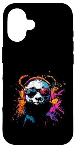 Splash Art Großer Panda Musik Bär Kopfhörer Panda Hülle für iPhone 16 von Aesthetic Art Panda Großer Panda Liebhaber Design