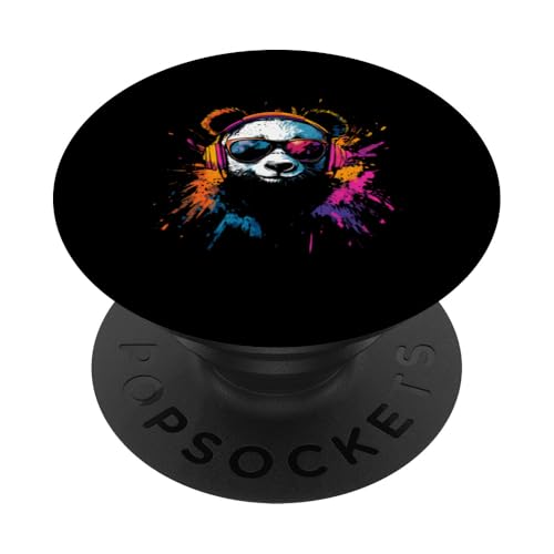 Splash Art Großer Panda Musik Bär Kopfhörer Panda PopSockets Klebender PopGrip von Aesthetic Art Panda Großer Panda Liebhaber Design