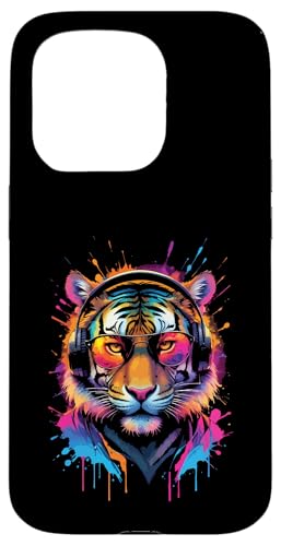 Splash Art Bengal Musik Großkatze Kopfhörer Tiger Hülle für iPhone 15 Pro von Aesthetic Art Tiger Bengal Liebhaber Design