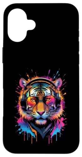 Splash Art Bengal Musik Großkatze Kopfhörer Tiger Hülle für iPhone 16 Plus von Aesthetic Art Tiger Bengal Liebhaber Design