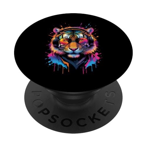 Splash Art Bengal Musik Großkatze Kopfhörer Tiger PopSockets Klebender PopGrip von Aesthetic Art Tiger Bengal Liebhaber Design