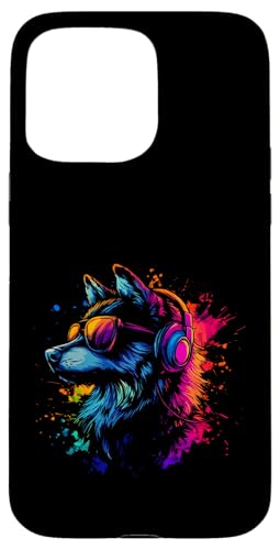 Splash Art Canide Musik Grauwolf Kopfhörer Wolf Hülle für iPhone 15 Pro Max von Aesthetic Art Wolf Canide Liebhaber Design