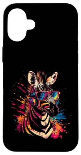 Splash Art Streifenpferd Musik Wildpferd Kopfhörer Zebra Hülle für iPhone 16 Plus von Aesthetic Art Zebra Streifenpferd Liebhaber Design