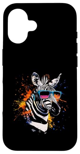 Splash Art Streifenpferd Musik Wildpferd Kopfhörer Zebra Hülle für iPhone 16 von Aesthetic Art Zebra Streifenpferd Liebhaber Design