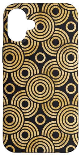 Hülle für iPhone 16 Plus Dunkelanthrazitgraues Art-Deco-Kreismuster von Aesthetic Boho Fantasy Designs