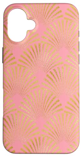 Hülle für iPhone 16 Plus Korallenblüten rosa Art Deco Fächermuster von Aesthetic Boho Fantasy Designs