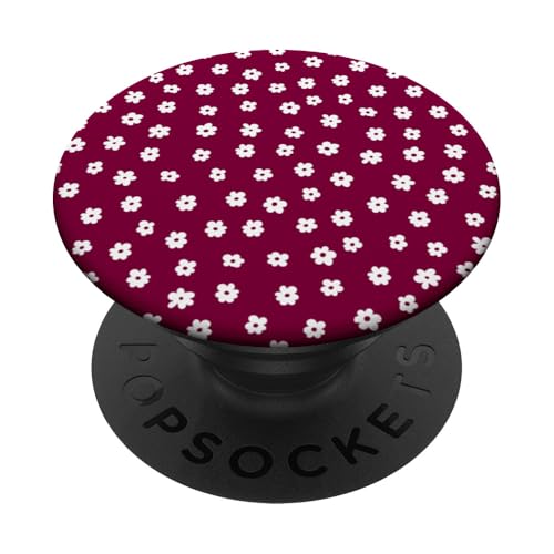 Burgunderrot Weiß Ditsy Blumen Blumenmuster PopSockets Klebender PopGrip von Aesthetic Boho Fantasy Patterns Designs