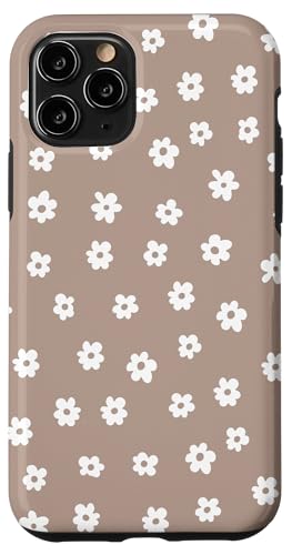 Hülle für iPhone 11 Pro Taupe Weiß Ditsy Blumen Blumenmuster von Aesthetic Boho Fantasy Patterns Designs