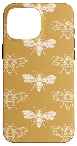 Hülle für iPhone 16 Pro Max Hellbeige neutrales Honigbienenenmuster von Aesthetic Boho Fantasy Patterns Designs