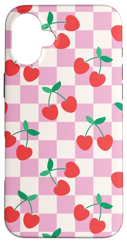 Hülle für iPhone 16 Plus Kirschen Schachbrettmuster rosa und weiß / Kirsche von Aesthetic Designs HHWCo.