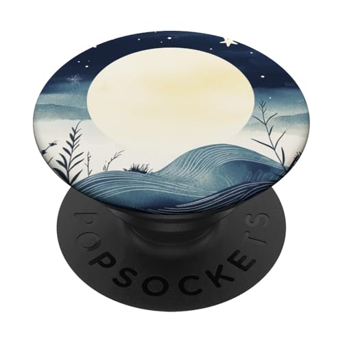 Retro Ozean Wellen Mond Sterne Muscheln Floral Boho Natur PopSockets Klebender PopGrip von Aesthetic Minimalist Wildflower Sea Wildlife Co