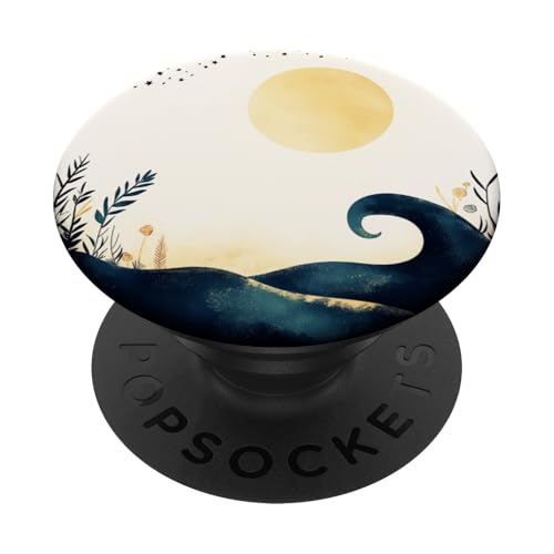 Retro Ozean Wellen Mond Sterne Muscheln Floral Boho Natur PopSockets Klebender PopGrip von Aesthetic Minimalist Wildflower Sea Wildlife Co