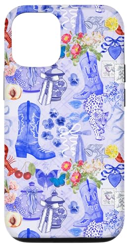 Hülle für iPhone 15 Coquette Preppy Blue mit Schleife und Cowboystiefel, Sommer von Aesthetic Pattern Co