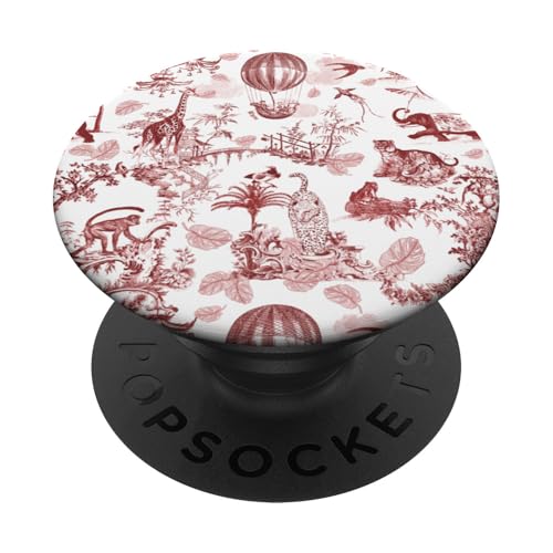 Adrette rote Toile Chinoiserie mit Leopardenaffenpalmen PopSockets mit austauschbarem PopGrip von Aesthetic Patterns