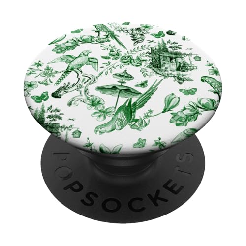 Green Toile Chinoiserie – Papageien, Blumen, Schmetterlinge, Vögel PopSockets Klebender PopGrip von Aesthetic Patterns