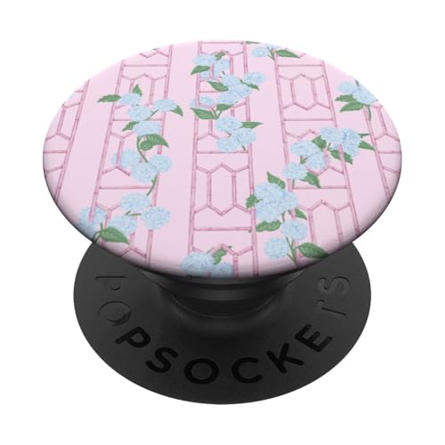 Kokette adrette blaue Hortensie auf rosa Spalier Chinoiserie PopSockets mit austauschbarem PopGrip von Aesthetic Patterns