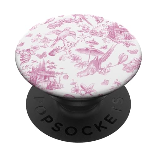 Pink Toile Chinoiserie – Papageien, Blumen, Schmetterlinge, Vögel PopSockets Klebender PopGrip von Aesthetic Patterns