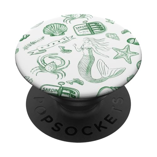 Preppy Coastal Sardine Dose Meerjungfrau Muschel Euro Sommer Grün PopSockets mit austauschbarem PopGrip von Aesthetic Patterns