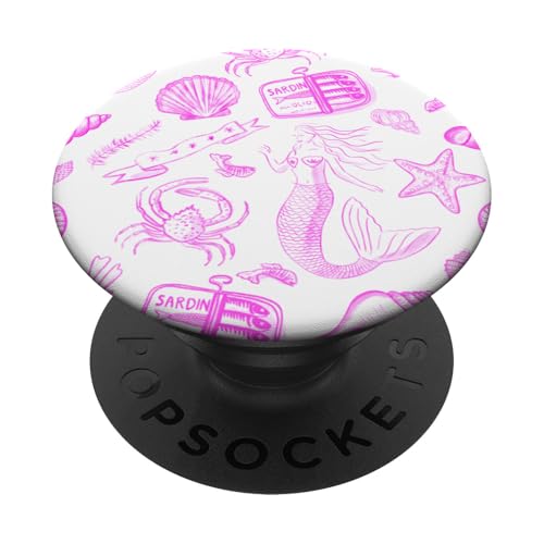 Preppy Coastal Sardine Meerjungfrau-Schale Euro Summer Hot Pink PopSockets mit austauschbarem PopGrip von Aesthetic Patterns