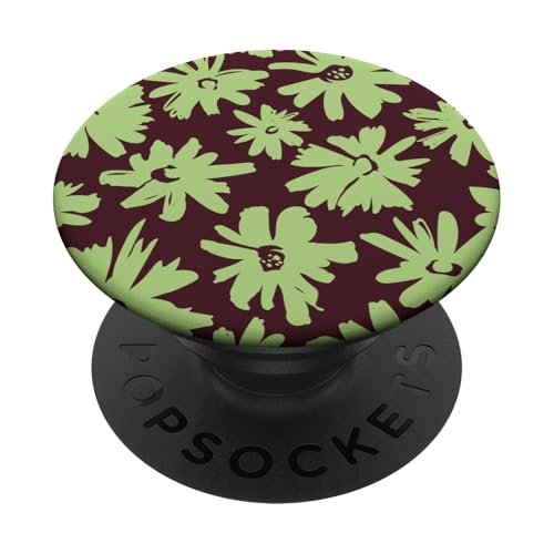 Rotes Kastanienbraunes und grünes Gänseblümchenmuster PopSockets mit austauschbarem PopGrip von Aesthetic Patterns