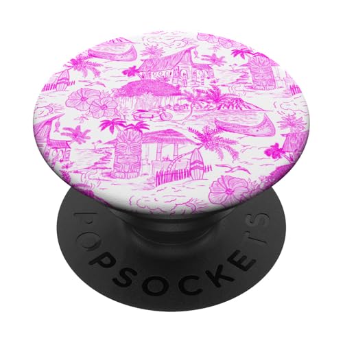 Hot Pink Preppy Hawaiian Vacation Toile, Ich liebe Hawaii PopSockets Klebender PopGrip von Aesthetic Toile Patterns