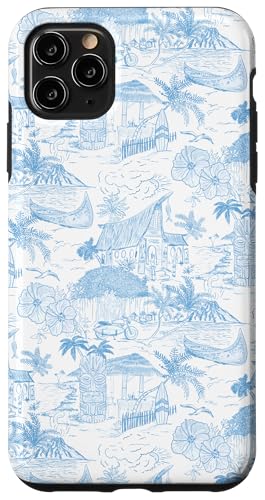 Hülle für iPhone 11 Pro Max Hellblau Preppy Hawaiian Vacation Toile, I Love Hawaii von Aesthetic Toile Patterns