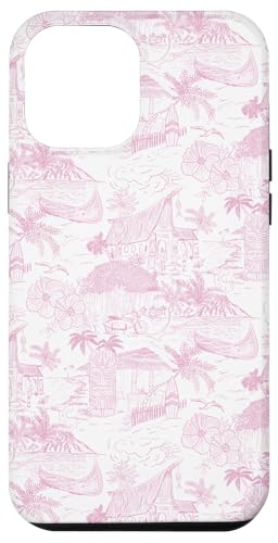 Hülle für iPhone 12 Pro Max Pastell Pink Preppy Hawaiian Vacation Toile, I Love Hawaii von Aesthetic Toile Patterns