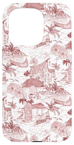 Hülle für iPhone 15 Pro Kastanienrote adrette hawaiianische Urlaubstoile, Ich liebe Hawaii von Aesthetic Toile Patterns