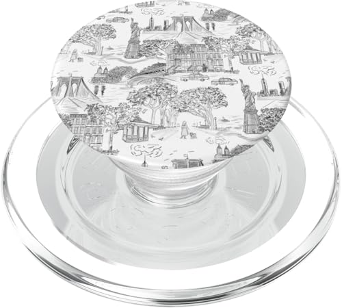 Schwarz-Weiß-New York Toile, I Love NYC, Central Park PopSockets PopGrip für MagSafe von Aesthetic Toile Patterns