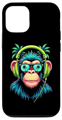 Hülle für iPhone 12/12 Pro Monkey-Kopfhörer von Affe Kopfhörer Retro Vintage