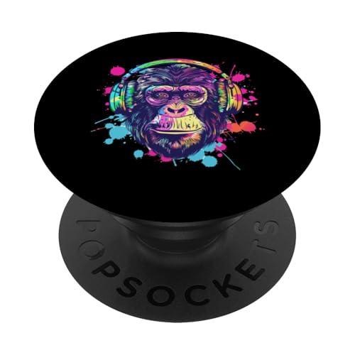 Tier Kunst Damen Deko Musik Herren Bunter Affe Mit Kopfhörer PopSockets mit austauschbarem PopGrip von Affe mit Kopfhörer Frauen Musik Männer Bunt Design