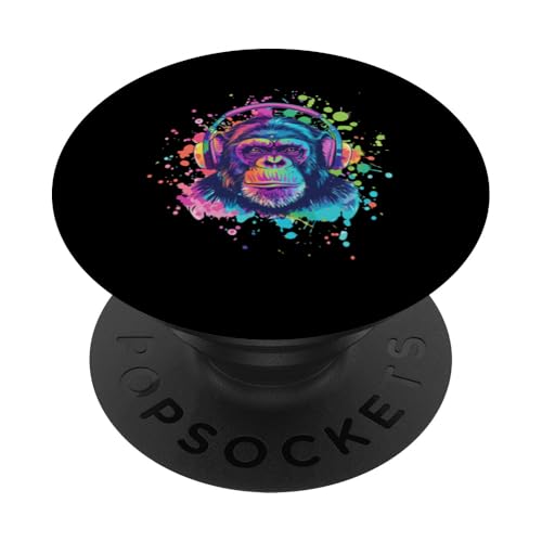 Tier Kunst Damen Deko Musik Herren Bunter Affe Mit Kopfhörer PopSockets mit austauschbarem PopGrip von Affe mit Kopfhörer Frauen Musik Männer Bunt Design