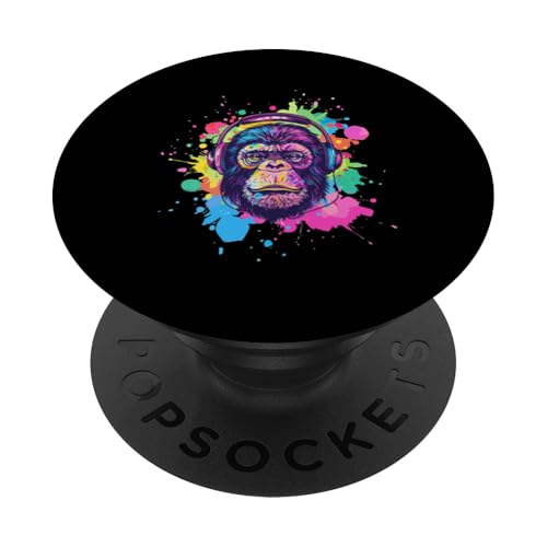 Tier Kunst Damen Deko Musik Herren Bunter Affe Mit Kopfhörer PopSockets mit austauschbarem PopGrip von Affe mit Kopfhörer Frauen Musik Männer Bunt Design