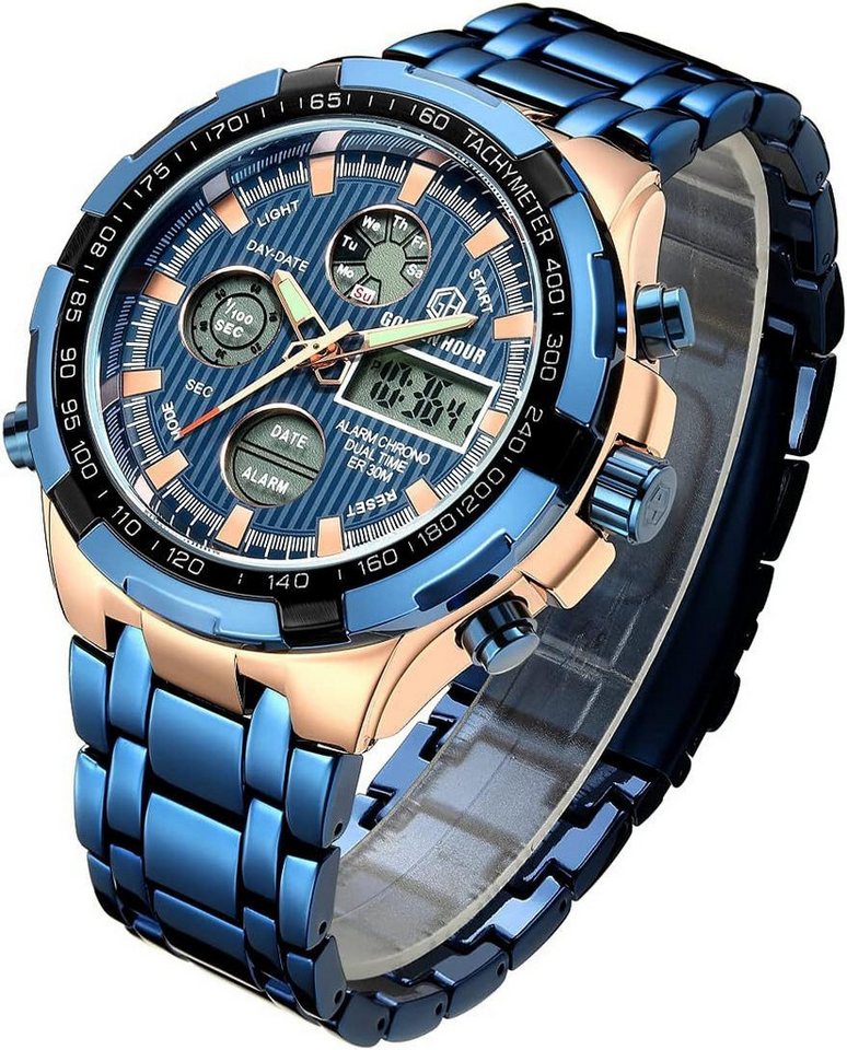 Affute für Herren, Schwerer Chronograph aus Edelstahl, wasserdicht Watch, mit Datums- und Alarmfunktion, Analog-/Digitalanzeige von Affute