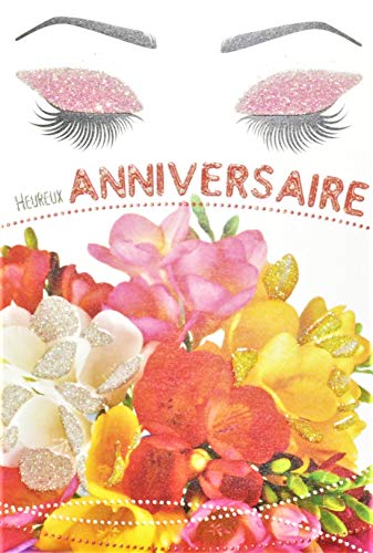 Glückwunschkarte zum Geburtstag mit Pailletten, für Damen, die wie ein Blumenstrauß Freesia Make-up hergestellt in Frankreich von Afie