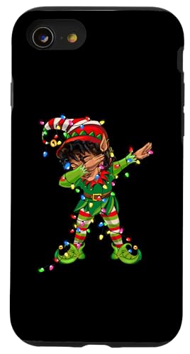 Hülle für iPhone SE (2020) / 7 / 8 Süße afrikanische Weihnachtsbeleuchtung mit Elfenmotiv, Schwarz von African Dabbing Elf